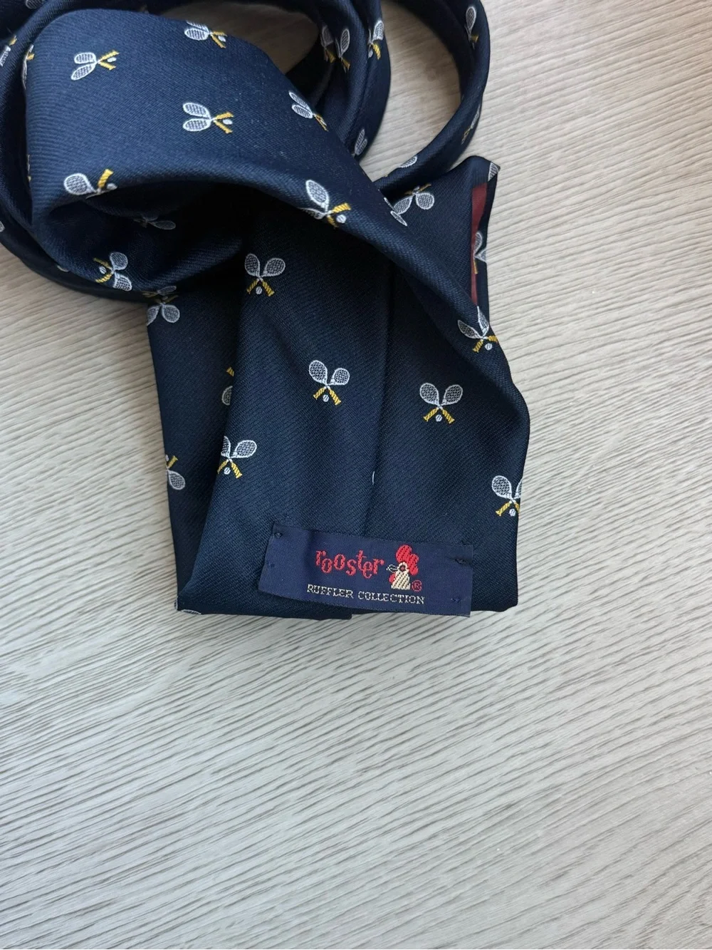 Rooster Collection Men's Navy Tennis Motif Silk Tie